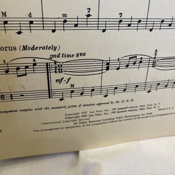 My Blue Heaven Simplified Accordion Sheet Music Whiting Donaldson 1947 Leo Feist - Picture 6 of 7